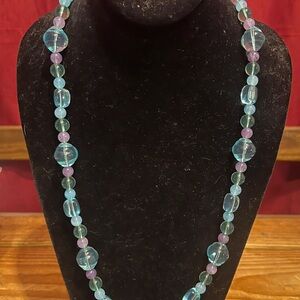 clear candy colored acrylic Blue/green/purple BeadNecklace vintage unique clasp